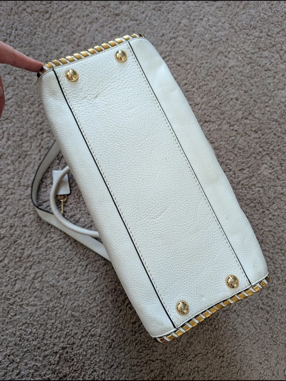Michael Kors White Gold Hamilton Whipped Leather Satchel Handbag Purse